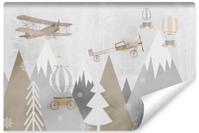Papier Peint Intissé Photo MONTAGNES Avions Ballons Pour Chambre Enfants 90cm x 60cm