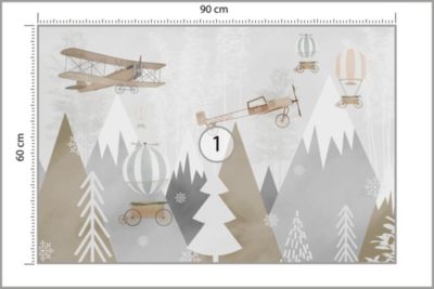 Papier Peint Intissé Photo MONTAGNES Avions Ballons Pour Chambre Enfants 90cm x 60cm