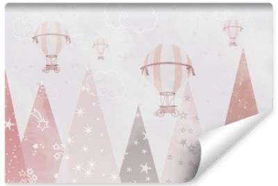 Papier Peint Intissé Photo MONTAGNES Nuages Ballons Pour Chambre Enfants 450cm x 300cm