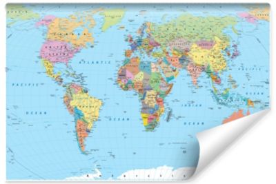 Papier Peint Intissé Photo Mural CARTE DU MONDE Physique Pour Salon Bureau 135cm x 90cm