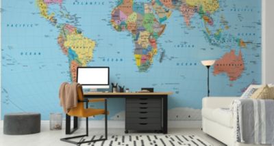 Papier Peint Intissé Photo Mural CARTE DU MONDE Physique Pour Salon Bureau 135cm x 90cm