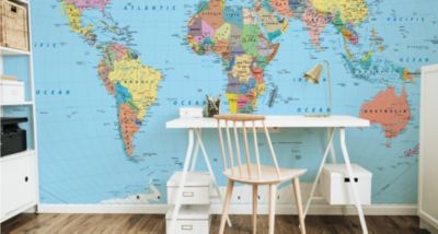 Papier Peint Intissé Photo Mural CARTE DU MONDE Physique Pour Salon Bureau 135cm x 90cm