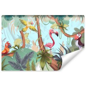 Papier Peint Intissé Photo OISEAUX Feuilles Plantes Pour Chambre 180cm x 120cm