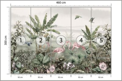 Papier Peint Intissé Photo PLANTES Tropicales Oiseaux Pour Salon 460cm x 300cm