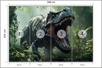 Papier Peint Intissé Photo Pour Chambre D'Adolescent DINOSAURE Forêt Modèle 3D 368cm x 254cm
