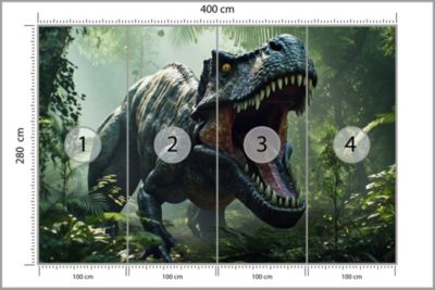 Papier Peint Intissé Photo Pour Chambre D'Adolescent DINOSAURE Forêt Modèle 3D 400cm x 280cm