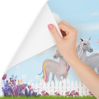 Papier Peint Intissé Photo Pour Chambre Enfant LICORNES Fées Fleurs Arbres 90cm x 60cm