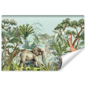 Papier Peint Intissé Photo Pour Chambre Enfants ANIMAUX Plantes Tropicales 135cm x 90cm