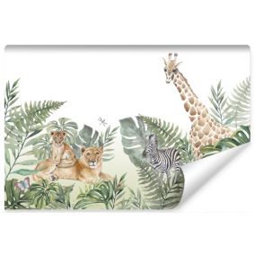 Papier Peint Intissé Photo Pour Chambre Enfants ANIMAUX Plantes Tropicales 270cm x 180cm