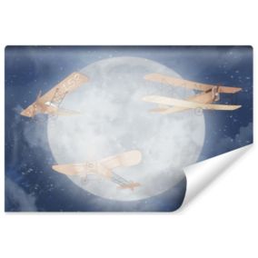 Papier Peint Intissé Photo Pour Chambre Enfants LUNE Avions Nuages Ciel 520cm x 318cm