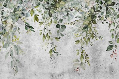 Papier Peint Intissé Photo Pour Chambre FEUILLES D'Aquarelle Béton 90cm x 60cm