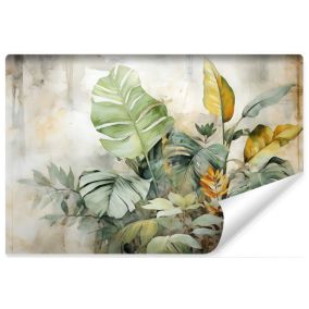Papier Peint Intissé Photo Pour Chambre FEUILLES Plantes Aquarelle 450cm x 300cm