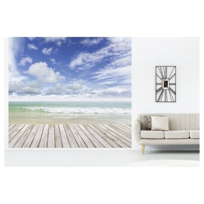 Papier peint intissé PLANCHES SUR MER 300 x 270 cm (LxH) - Tapisserie murale panoramique XXL, Made in France par Scenolia