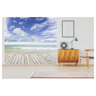 Papier peint intissé PLANCHES SUR MER 300 x 270 cm (LxH) - Tapisserie murale panoramique XXL, Made in France par Scenolia