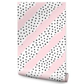 Papier Peint Intissé Points Noir Rayures Rose Pour Chambre D'Enfant