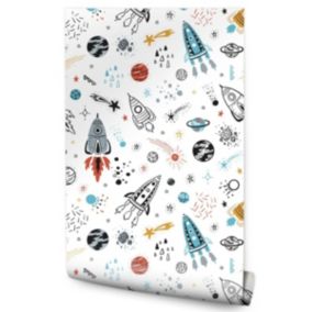 Papier Peint Intissé Pour Chambre D'Enfant ESPACE Fusées Galaxie