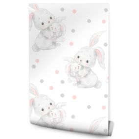 Papier Peint Intissé Pour Chambre D'Enfants LAPIN Animaux Points