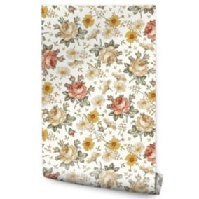 Papier Peint Intissé Pour Chambre FLEURS Roses Camomille Nature