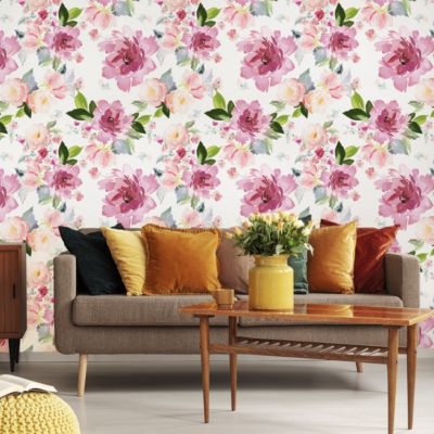 Papier Peint Intissé Pour La Chambre FLEURS Pivoines Colorées Plantes Nature