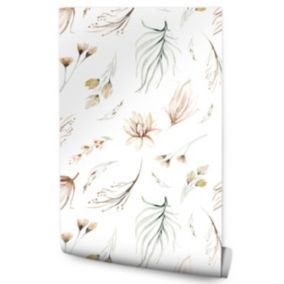 Papier Peint Intissé Pour Salon FLEURS Feuilles Plantes Aquarelle