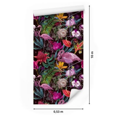 Papier Peint Intissé Pour Salon FLEURS Flamants Feuilles
