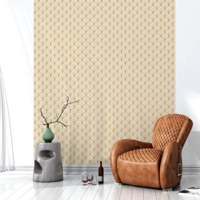 Papier peint intissé pré-encollé - ART DÉCO BEIGE ÉVENTAIL - 1 rouleau de 300x60cm
