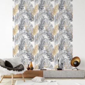 Papier peint intissé pré-encollé - FEUILLES DE PALMIER CHIC - 1 rouleau de 300x60cm