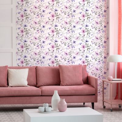 Papier peint intissé pré-encollé - FLEURS ROSES ET VIOLETTES - 1 rouleau de 300x60cm