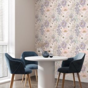 Papier peint intissé pré-encollé - FLEURS VINTAGE - 1 rouleau de 300x60cm