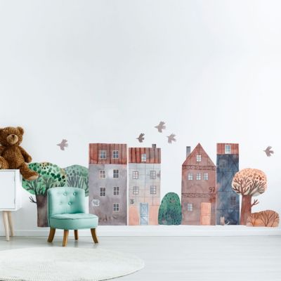 Papier peint intissé pré-encollé fresques géantes - ENFANT MAISONS EN AQUARELLES - 90x135cm