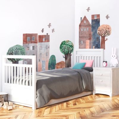 Papier peint intissé pré-encollé fresques géantes - ENFANT MAISONS EN AQUARELLES - 90x135cm