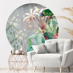 Papier peint intissé pré-encollé fresques géantes - FRESQUE FLORALE VINTAGE ET PERROQUET - 90x90cm