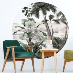 Papier peint intissé pré-encollé fresques géantes - FRESQUE JUNGLE TROPICALE VINTAGE - 120x120cm