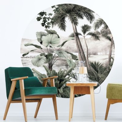 Papier peint intissé pré-encollé fresques géantes - FRESQUE JUNGLE TROPICALE VINTAGE - 90x90cm
