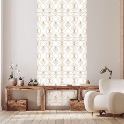Papier peint intissé pré-encollé - MOTIF ART DÉCO GÉOMÉTRIQUE BLANC - 1 rouleau de 300x60cm