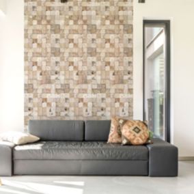 Papier peint intissé pré-encollé - MUR DE MOSAÏQUE EN PIERRE - 1 rouleau de 300x60cm