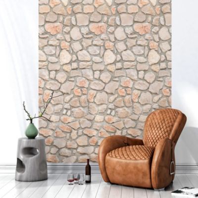 Papier peint intissé pré-encollé - MUR DE PIERRE CLAIRE - 1 rouleau de 300x60cm