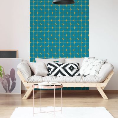 Papier peint intissé pré-encollé - RÉTRO BLEU CANARD ET JAUNE - 1 rouleau de 300x60cm