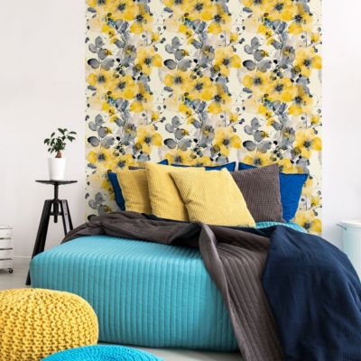 Papier peint intissé pré-encollé - SCANDINAVE FLEURS AQUARELLES JAUNES - 1 rouleau de 300x60cm