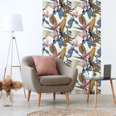 Papier peint intissé pré-encollé - TROPICAL JAUNE FEUILLES DE BANANIER ET FLEURS DE PARADIS - 1 rouleau de 300x60cm