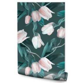 Papier Peint Intissé TULIPES Fleurs Feuilles Pour Salon