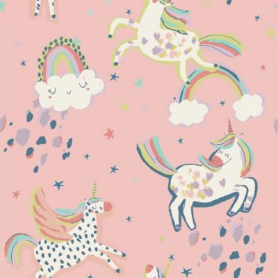Papier peint intissé unicornes et arc en ciel Next