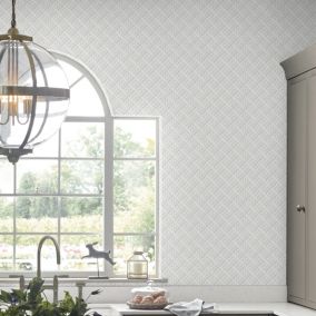 Papier peint intissé à peindre Mr.Jones imprimé géométrique en relief blanc L.1000 x l.52cm Laura Ashley