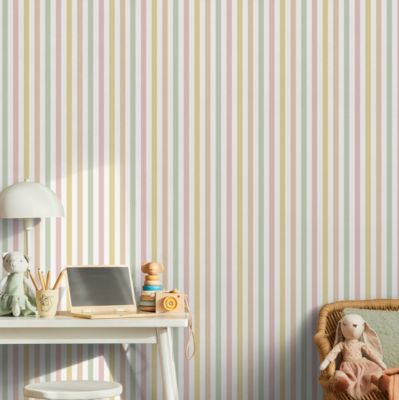 Papier peint intissé à rayures multicolore pastel L. 1005 x l. 53 cm Ugepa