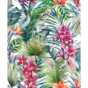 Papier Peint intissé Aloha Tropical vinyle Grainé L.1005 x l.52cm multicolore