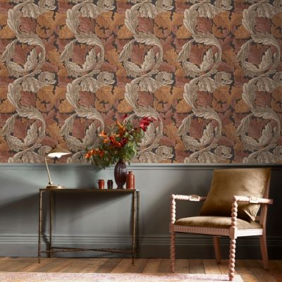 Papier peint intissé Ancanthus burnt imprimé feuillage orange L.1000 x l.52cm William Morris