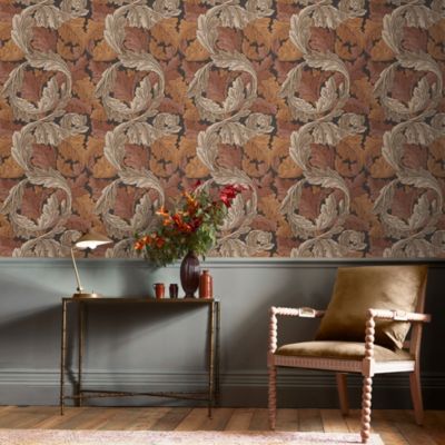 Papier peint intissé Ancanthus burnt imprimé feuillage orange L.1000 x l.52cm William Morris