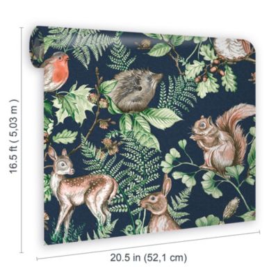 Papier peint intissé Animaux de la Forêt L.1000 x l.53cm bleu vert, bleu, marron