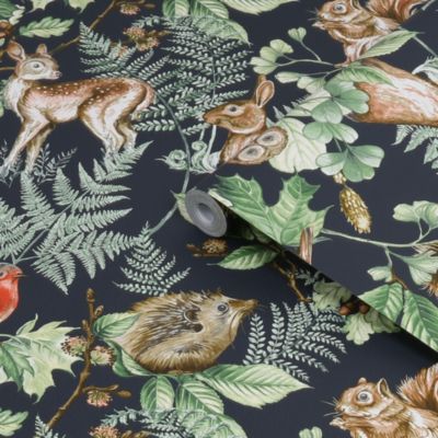 Papier peint intissé Animaux de la Forêt L.1000 x l.53cm bleu vert, bleu, marron