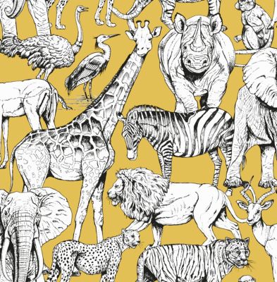 Papier peint intissé Animaux Jungle L.1000 x l.53cm Jaune